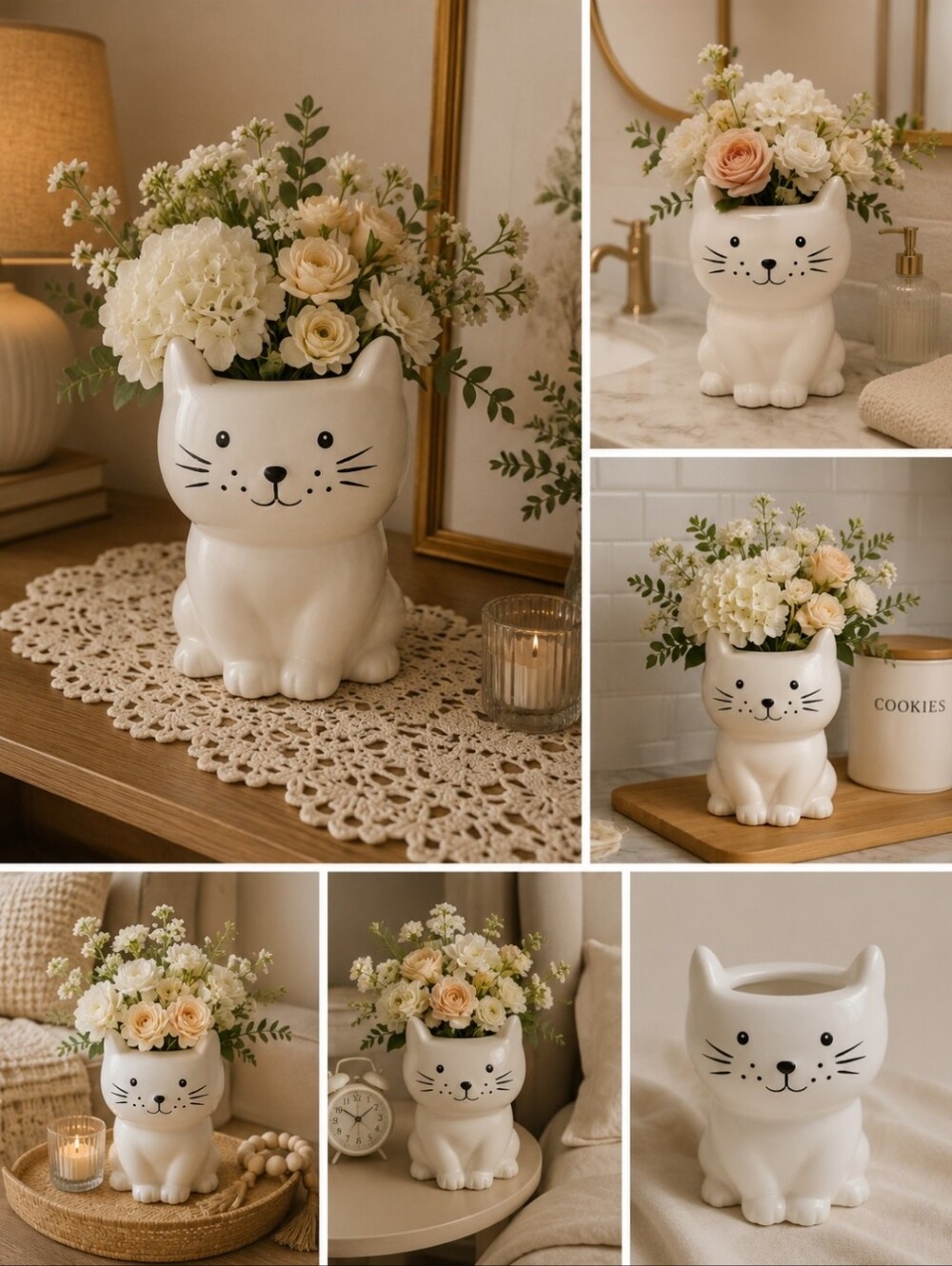 White Ceramic Cat Vase